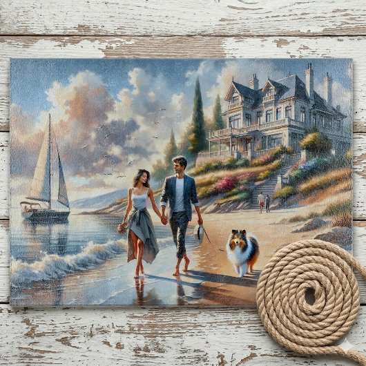 Romantic Coastal Cottage Sunset Stroll Snijplank