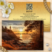 Romantic Coastal Lighthouse QR Code Weddenschap Kaart