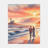Romantic Coastal Sunset Lighthouse Walk Fleece Deken (Voorkant)