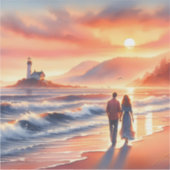 Romantic Coastal Sunset Lighthouse Walk Sticker (Voorkant)