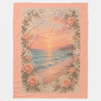 Romantic Coastal Sunset: Peach Roses & Vintage  Fleece Deken