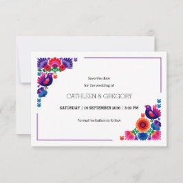 Romantic Colorful Folk Birds and Flowers Wedding Save The Date