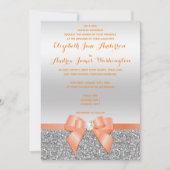 Romantic Coral Bow & Silver Glitter Wedding Kaart (Voorkant)