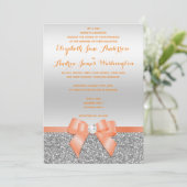 Romantic Coral Bow & Silver Glitter Wedding Kaart (Staand voorkant)