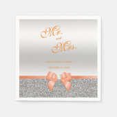 Romantic Coral Bow & Silver Glitter Wedding Servet (Voorkant)