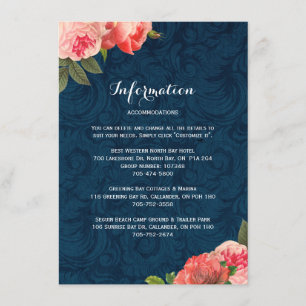 Romantic Coral Peonie Detail-kaarten Informatiekaartje