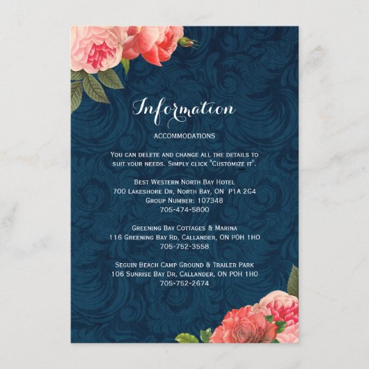Romantic Coral Peonie Detail-kaarten Informatiekaartje (Voorkant)