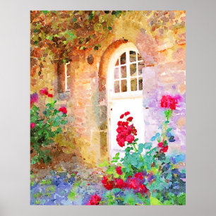 Romantic cottage garden aquarel poster