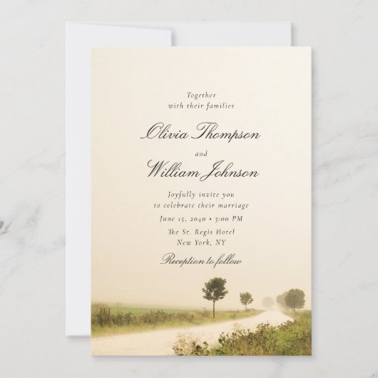 Romantic Countryside Landscape Wedding Invitation Kaart (Voorkant)