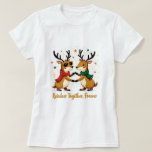 Romantic Couple Christmas Reindeer T-shirt<br><div class="desc">Celebrate the holiday season with this adorable couple's Christmas t-shirt. Featuring a reindeer couple, one with sunglasses and the other with a bow tie, holding hands amidst snowflakes and twinkling stars. The sweet message "Reindeer Together, Forever" or "You’re the Santa to My Reindeer" adds a romantic touch, perfect for Christmas...</div>