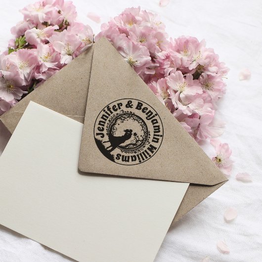 Romantic Couple Custom Round Wedding Rubber Stamp Rubberstempel