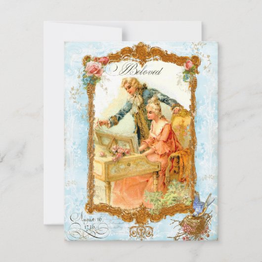 Romantic Couple Franse  stijl Uitnodiging (Voorkant)