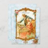 Romantic Couple Franse  stijl Uitnodiging (Voorkant / Achterkant)