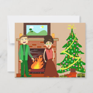 Romantic Couple Holiday Vintage Kerstkunst Feestdagenkaart