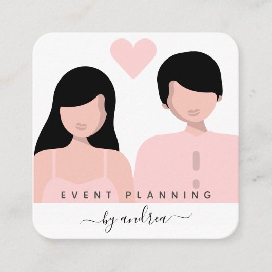 Romantic Couple Illustration Bride Groom Wedding Vierkante Visitekaartje (Voorkant)