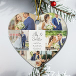Romantic Couple Photo Collage Coeur Noël<br><div class="desc">Ce magnifique cadeau de Noël en forme de coeur de couple marié a une disposition classe de 5 photos mariages sur un arrière - plan blanc avec les noms, l'emplacement et la date du couple marié. Un merveilleux cadeau de vacances commémoratif en photo pour votre femme ou votre mari au...</div>