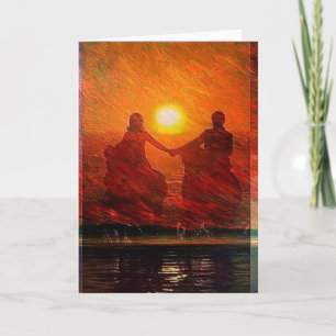 Romantic Couple rijdt in de zonsondergang op de pa Feestdagen Kaart