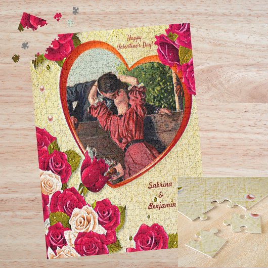 Romantic Couple Valentijn Heart en Rozen Legpuzzel