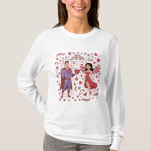 Romantic Couple Valentines Illustration T-Shirt (Devant)