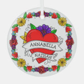 Romantic Couple's Gift | Kunst met Tattoo stijl Glas Ornament (Voorkant)