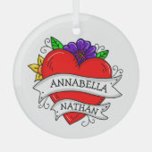 Romantic Couple's Gift | Kunst met Tattoo stijl Glas Ornament (Voorkant)