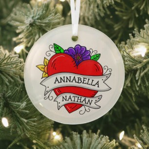 Romantic Couple's Gift   Kunst met Tattoo stijl Glas Ornament