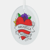 Romantic Couple's Gift | Kunst met Tattoo stijl Glas Ornament (Voorkant links)