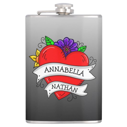 Romantic Couple's Gift | Kunst met Tattoo stijl Heupfles (Voorkant)