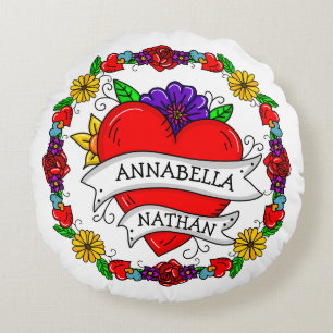 Romantic Couple's Gift   Kunst met Tattoo stijl Rond Kussen