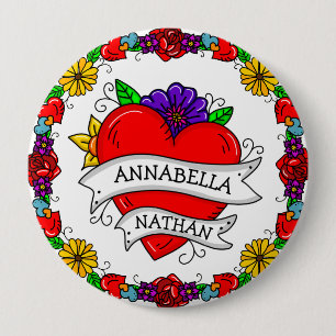 Romantic Couple's Gift   Kunst met Tattoo stijl Ronde Button 4,0 Cm