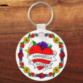 Romantic Couple's Gift | Kunst met Tattoo stijl Sleutelhanger (Voorkant)
