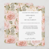 Romantic Cream Blush Pink Rose Floral Wedding Kaart (Voorkant / Achterkant)
