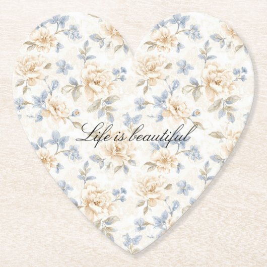 Romantic Cream Floral Blue Leaves Kartonnen Onderzetters (Voorkant)