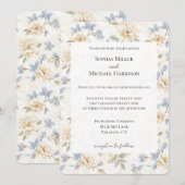 Romantic Cream Floral Blue Leaves Wedding Kaart (Voorkant / Achterkant)