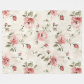 Romantic Cream Pink Roses Floral  Fleece Deken (Voorkant (Horizontaal))