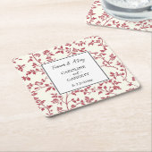 Romantic Cream Red Leaves Wedding Vierkante Kartonnen Onderzetter (Schuin)