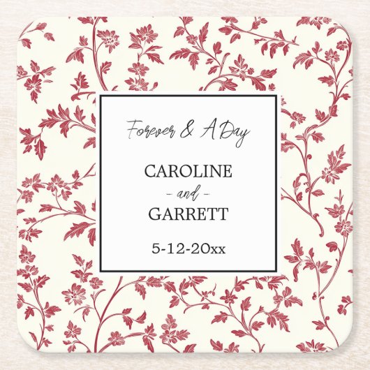 Romantic Cream Red Leaves Wedding Vierkante Kartonnen Onderzetter (Voorkant)