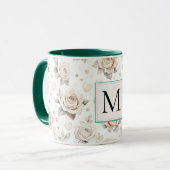 Romantic Cream Rose Floral Monogram Mok (Voorkant links)