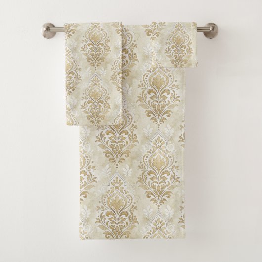 Romantic Cream Towels Victorian Damask Touch Bad Handdoek (Insitu)