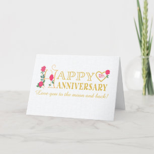 Romantic Custom Year Jubileum met Rozen Kaart