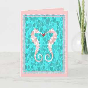 Romantic Cute Seahorse Couple Love Hearts Feestdagen Kaart