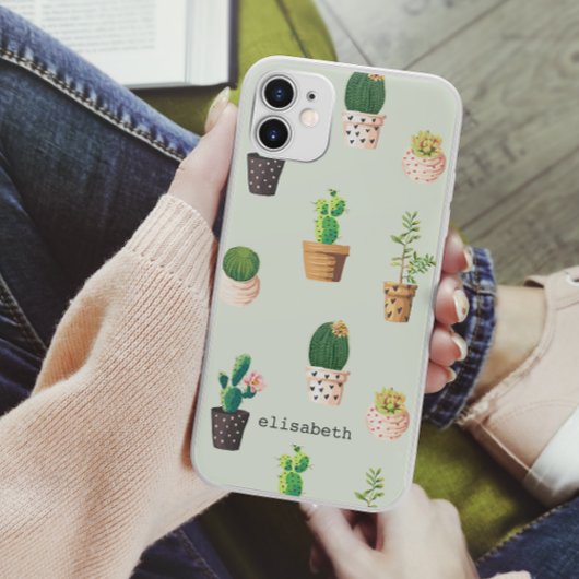 Romantic Cute succulent cactus add jouw naam Case-Mate iPhone Case