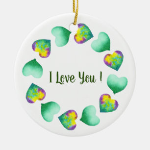 Romantic Cute Waterverf Green Valentijnsdag Keramisch Ornament