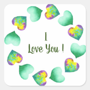 Romantic Cute Waterverf Green Valentijnsdag Vierkante Sticker
