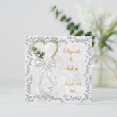 Romantic Daisy, Diamonds en White Ribbon Wedding Kaart (Staand voorkant)