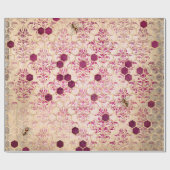  Romantic Damask Bee Burgundy Gold Cadeaupapier (Vlak)