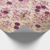  Romantic Damask Bee Burgundy Gold Cadeaupapier (Hoek)