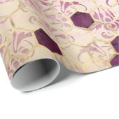  Romantic Damask Bee Burgundy Gold Cadeaupapier (Rol Hoek)