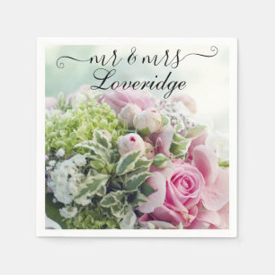 Romantic de heer en Mrs Pink Rose Floral Wedding Servet