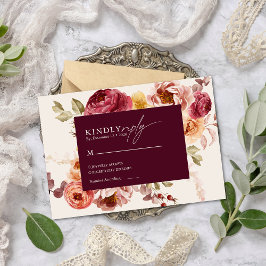 Romantic Deep Burgundy Floral Elegant Wedding Informatiekaartje